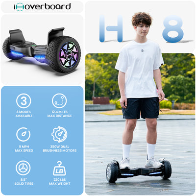 H8 8.5" Off Road Hoverboard with Bluetooth Music and LED Lights - Self Balancing System