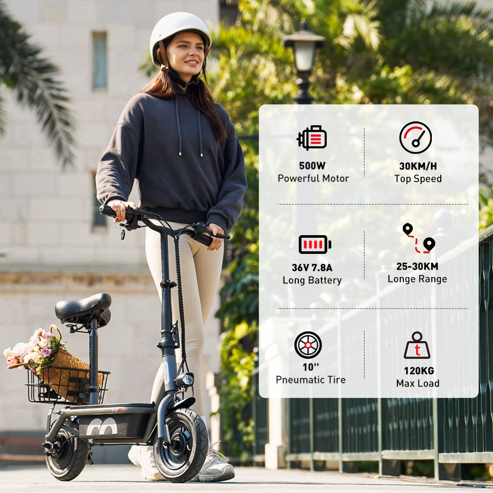 IScooter I12 - Vélo électrique Pliant 500W 36V - Noir, Pour Ville, Unisex Adulte