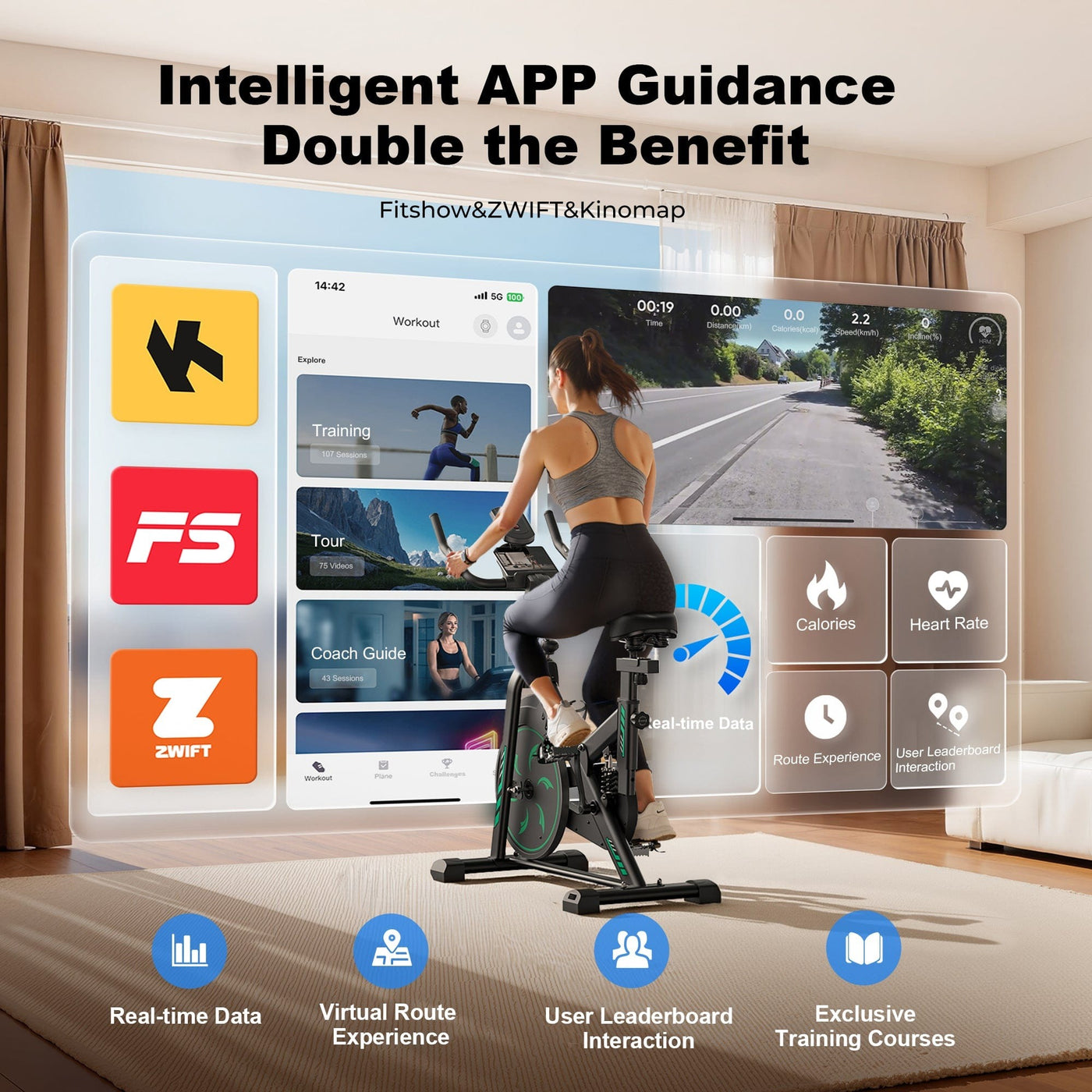 Exercise Bike QK118 with APP & Bluetooth, Adjustable Magnetic Resistan ...